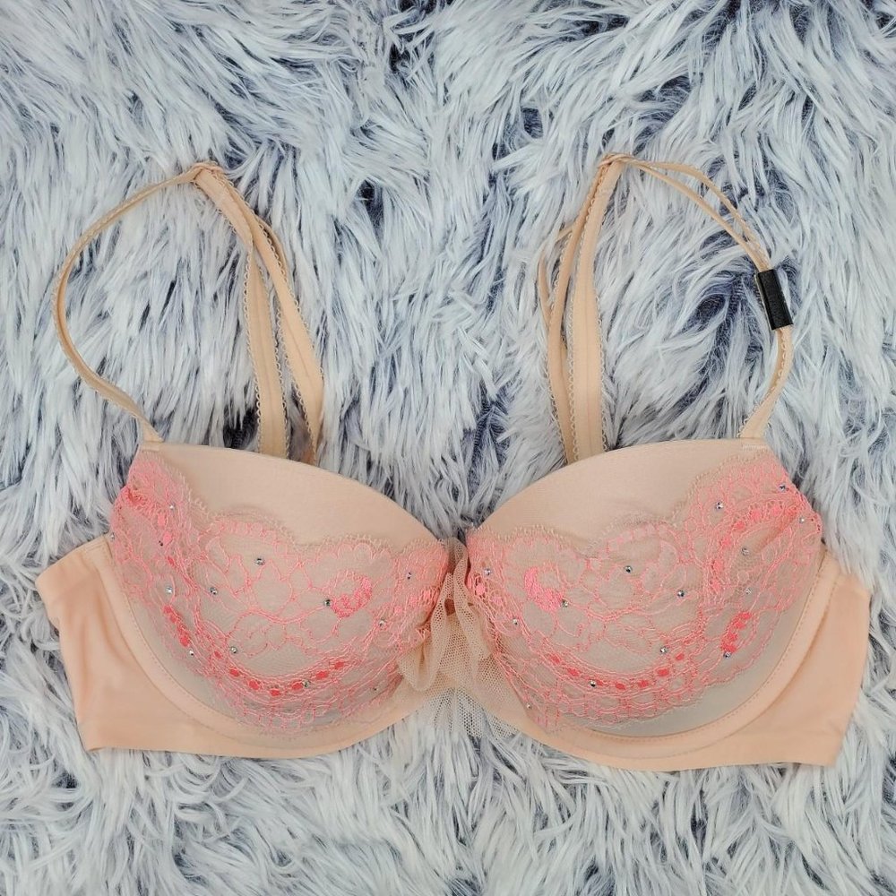 NWT Victoria's Secret 34C DREAM ANGELS LINED DEMI BRA NEW Pink Lace Mesh Preppy